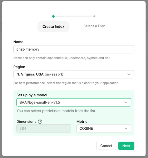 Create a Vector index with an embedding model