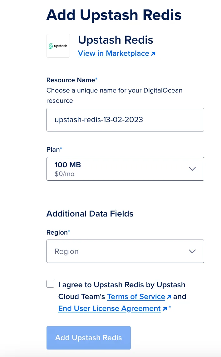 Create an Upstash Redis database in DigitalOcean